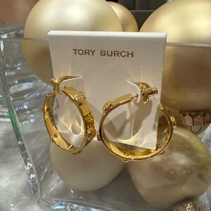 Tory Burch Gold Hoop Earrings with Dust Bag. 1 1/2” Size Hoops.